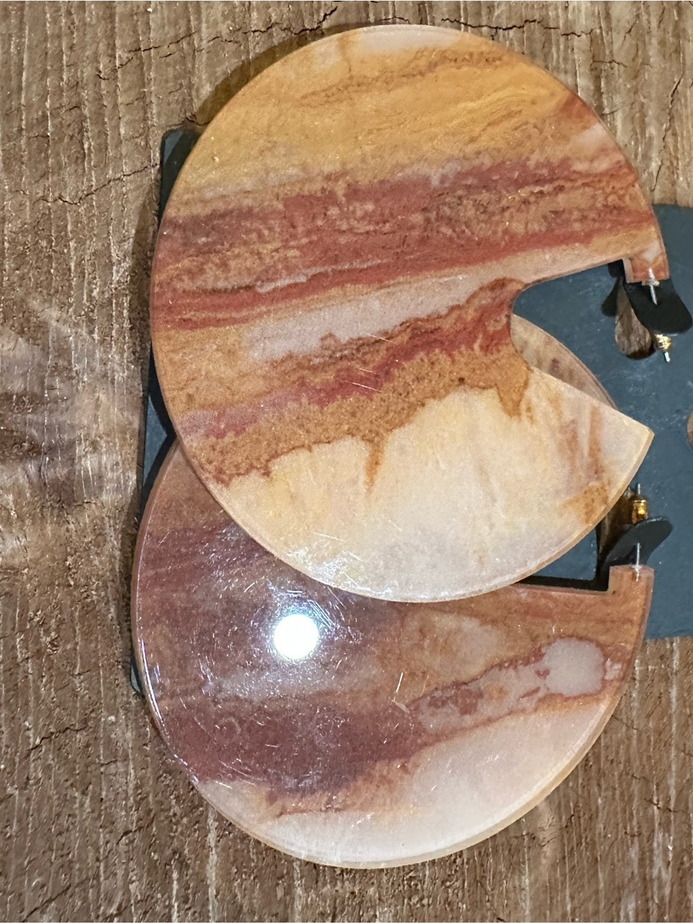Ardene Round Marble-Look Statement Hoop Earrings in Tan and Brown